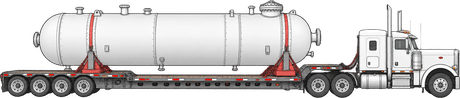 Pressure vessel on a multi-axle lowboy trailer
